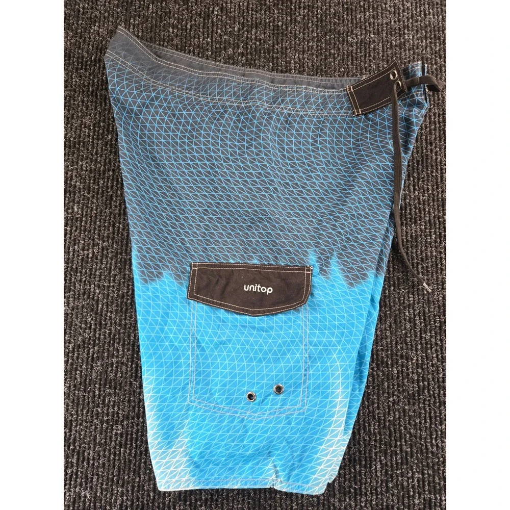 Unitop Mens Blue Black‎ Geometric Gradient Board Shorts Swim Trunks Size 36
